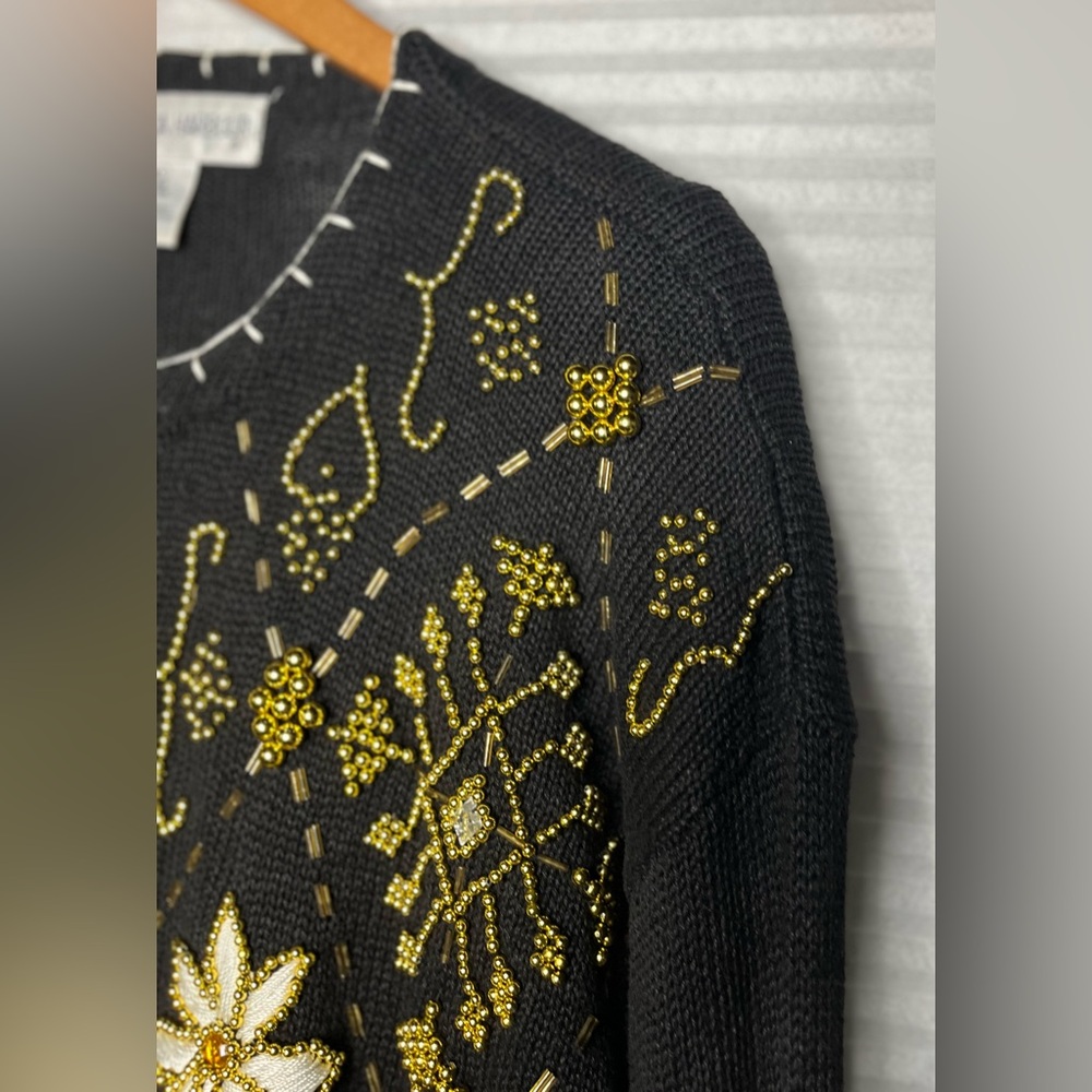 Vintage Victoria Harbour Cardigan Knit Beaded Sweater Black Gold Y2K L - Picture 9 of 13